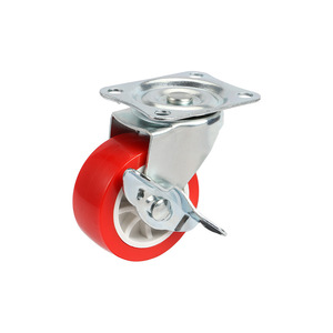 Red Swivel <b>Caster</b> <b>Wheels</b> 2.5 Inch PVC With Brake Locking Mechanism For Furniture <b>Casters</b> - Product Image 4