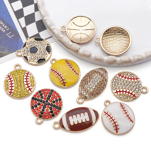 Colgante deportivo de bola de aleación con incrustaciones de diamantes y diseño de gota de aceite, accesorio DIY para la fabricación de collares y llaveros, fornitura de joyería - Product Image 2