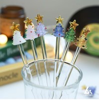 Agitateur à cocktail en verre en forme de sapin de Noël avec long manche – Mélangeur créatif et mignon pour jus de fruits et café