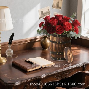 Jarrón de Almacenamiento de Madera con Forma de Barril de Vino, con Tapa, Redondo, Decorativo para Escritorio, Maceta, Adorno para Plantas de Exterior - Product Image 2