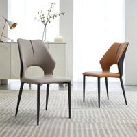 Chaise de salle à manger moderne en cuir à motif griffe de chat, dossier ajouré, pieds en acier carbone, chaise d'appoint pour salle à manger, cuisine, café, maison
