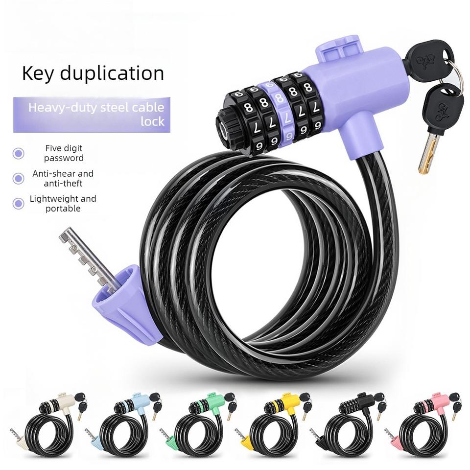 Lock Accessory For R D 5 Digit Combination Bike Cable Lock , Dual Unlock 120cm PVC Coated ...
