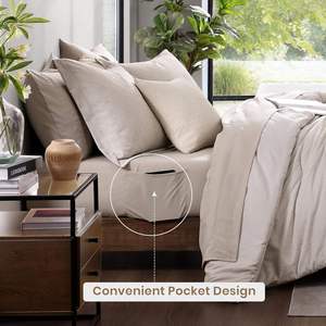 All Sizes Complete Oat Gray Cotton Bed Linen 7 Piece <b>Set</b> <b>Comforter</b> Flat Sheet Bed Skirt Direct Factory Wholesale - Product Image 5