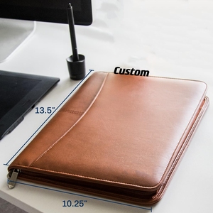 Logo dập nổi trên mặt trước tùy chỉnh padfolio cho phụ nữ A4 da danh mục đầu tư với dây kéo đóng cửa - Product Image 1