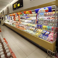 Vitrine réfrigérée multi-étagères ouverte avec rideau d'air et éclairage LED pour légumes, type télécommandé pour supermarché