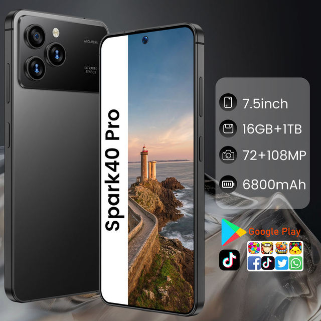 Hot Selling 5G Smartphone Spark 40 Pro Telephone 7.5 Inch Android Phones Unlocked 16G+1TB Cellphone Mobile Phones 4G 5G