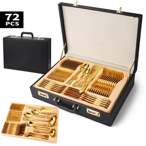 Atacado talheres de luxo talheres conjunto aço inoxidável Sliver Ouro 72pcs Aço Inoxidável Talheres Conjuntos Com Caixa De Presente