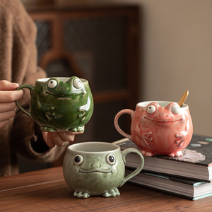 Cute Frog Shaped Coffee Mug with Spoon Personalized Funny Ceramic Cup Unique Gift Idea - Product Image 4
