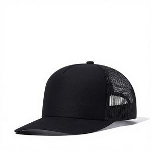 Casquette <span class=keywords><strong>Trucker</strong></span> en Maille Respirante à Cinq Panneaux Légèrement Courbée pour Hommes, Noire Pure, Haute Qualité, Réglable, pour l'Extérieur - Idéale pour <span class=keywords><strong>AliExpress</strong></span> - Product Image 1