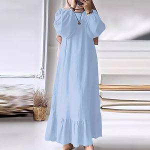 <span class=keywords><strong>Robe</strong></span> pour femmes musulmanes, nouvelle mode printemps-automne, manches bouffantes, poche vintage, ourlet à volants - Product Image 3
