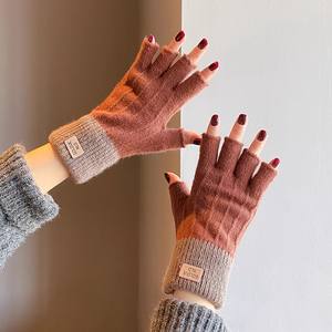 Gants d'hiver sans doigts pour hommes Demi-doigt Office Knitted Thick Wool Warm Label Thick Elastic Outdoor Driving Gloves - Product Image 6