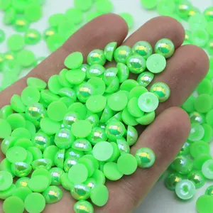 XULIN 1.5-14mm Peridot AB Color Flatback Plastic Pearls Half Round ABS Pearl Beads For Clothes Decoration