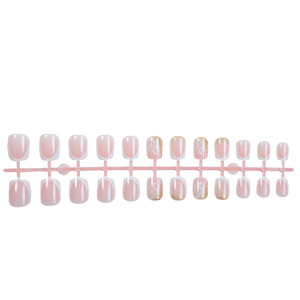 <span class=keywords><strong>Faux</strong></span> <span class=keywords><strong>ongles</strong></span> courts étincelants dorés de qualité, 24 pièces, papillon dessiné à la main, design ABS rose, clous à presser pour doigts - Product Image 4