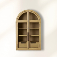 Armoire murale en chêne massif exquise, avec verre cintré pour suite parentale, rangement mural, placards suspendus, étagères de présentation