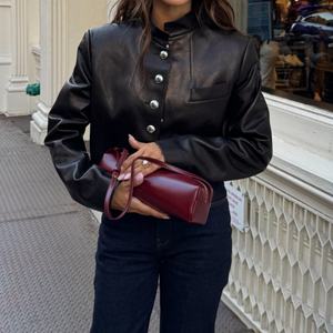 Chaqueta Blazer Negra de Moda 2025, Chaqueta de Cuero PU de Un Solo Pecho, Chaquetas de Cuero para Mujer - Product Image 2