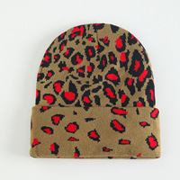 Topi Rajut Motif Macan Tutul, Topi Hangat Musim Dingin dengan Lipatan, Topi Motif Hewan, Kupluk untuk Wanita Pria Unisex, Topi Rajut Model Watch Cap untuk Musim Gugur