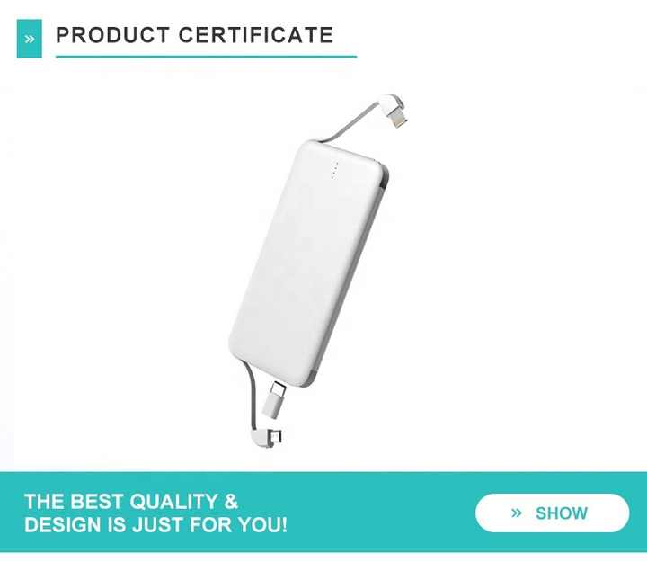 5000mAh portable power bank with built in cables 3 in 1 mini