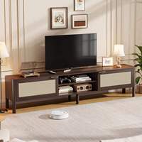 Meuble TV moderne du milieu du siècle avec portes en rotin, console multimédia en noyer, étagères réglables, meuble de salon pour téléviseurs de 60 à 64 pouces