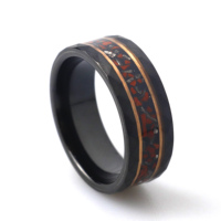Eya — anneau en tungstène noir pour hommes, os de dinosaure rouge martelé, incrustation de météorite, anneau noir