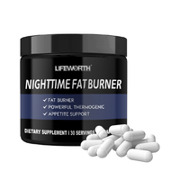 Complément alimentaire brûleur de graisse nocturne LIFEWORTH, capsule d'ashwagandha, 5-HTP, CLA, mélatonine, coupe-faim, soutien pour adultes, 60 capsules