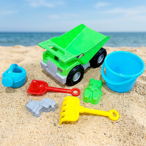 Plastic Kids Beach Dump Truck <b>Toy</b> <b>Set</b> with Bucket Watering Can Shovel Rake Sand Molds - Product Image 3
