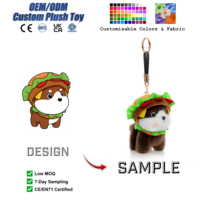 Porte-clés en peluche chien hamburger mignon personnalisé, jouet en peluche Kawaii, animaux en peluche personnalisables, cadeaux de fêtes, vente en gros OEM ODM