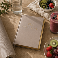 Journal de bien-être LABON personnalisé en lin taupe, agenda guidé, planificateur d'équilibre holistique esprit-corps, carnet de luxe pour l'auto-soin