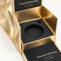 Boîte de présentation cosmétique rigide pliable multi-panneaux de luxe personnalisée pour produits dorés, avec insert en EVA noir, gaufrage et fermeture magnétique pour soins de la peau