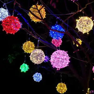 20CM 30CM Rattan Globe LED Christmas Hanging Tree Lantern Ball For Landscape Street Garden Wedding Decoration