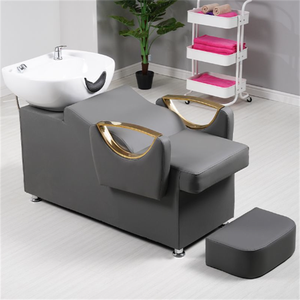 Moderno <span class=keywords><strong>Lavacabezas</strong></span> de Peluquería <span class=keywords><strong>con</strong></span> Lavabo de Porcelana, Reposabrazos de Acero Inoxidable, Mueble de Salón Duradero para <span class=keywords><strong>Masaje</strong></span> Capilar Semi-reclinable - Product Image 4