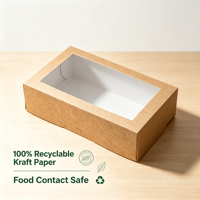 Boîte à pâtisserie pliable en PET transparent réutilisable avec fenêtre et couvercle rabattable Kraft, pour biscuits, macarons, desserts, emballage cadeau, logo personnalisé, vente en gros