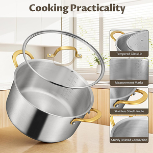 High Quality Triply Stainless Steel 9 Qt Dutch Oven Glass Lid Dishwasher Safe Heat Resistant Gold Handles Gas Induction American - Product Image 3
