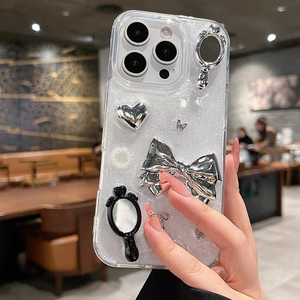 Custodia per Cellulare in TPU di Lusso con Fiocco e Glitter per <span class=keywords><strong>iPhone</strong></span> 17 ProMax, Stile Coreano Ins, Antiurto per <span class=keywords><strong>iPhone</strong></span> 16 15 14 <span class=keywords><strong>Plus</strong></span> - Product Image 2