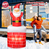 Père Noël gonflable de 1,80 m dans un cheminée avec canne en sucre et lumière LED pour la décoration de jardin, pelouse, maison, fête de Noël en extérieur