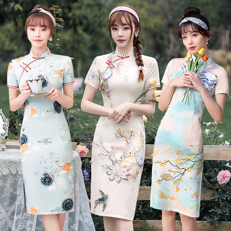 chinese silk dress porn New Chinese Style Dress Catwalk Slim Cheongsam Women Red Qipao Dress Cotton  Wedding Party Hanfu Summer| Alibaba.com