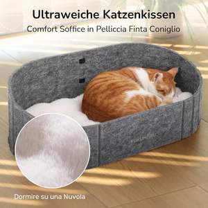 Lit pour chat <span class=keywords><strong>FUKUMARU</strong></span>, écologique, classique pour l'hiver, 24 pouces, canapé-lit, coussin confortable en fausse fourrure de lapin, tissu gris uni en feutre, 100% coton - Product Image 3