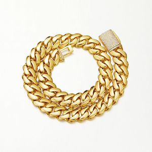 Collana a catena cubana piatta in acciaio inossidabile placcato oro PVD 18K da 8mm-22mm, con chiusura a scatola e zirconi 5A, anti-ossidazione, per uomo e donna - Product Image 3