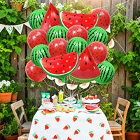 Kit d'arche de ballons ronds en aluminium motif tranches de pastèque rouge et verte, 16 pièces/ensemble, pour décorations de fête sur le thème des fruits d'été