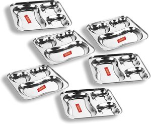 Assiettes à dîner divisées en <span class=keywords><strong>acier</strong></span> inoxydable 304 en gros Compartiments de bricolage Plateaux alimentaires rectangulaires - Product Image 4