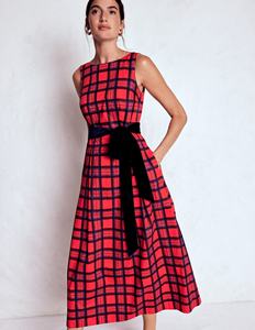 Clothing Manufacturer Low Moq High Quality O Neck Sleeveless <strong>Red</strong> Plaid <strong>Tartan</strong> Maxi Long <strong>Dress</strong> with Belt Oem Custom for <strong>Women</strong> - Product Image 2