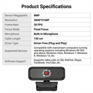 Cámara Web JWC028 4K con Micrófono y Altavoz Integrados, Sensor de Imagen Gran Angular para Videoconferencias y Llamadas de Video - Product Image 3