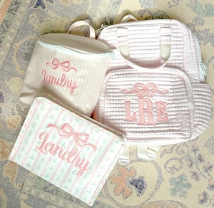 Mochila Rosa Personalizada Adorable, Mochila de Hombro Acolchada con Monograma, Mochila de Algodón para Pañales - Product Image 2