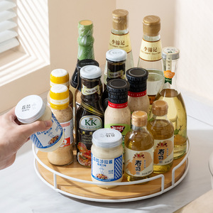 Estante giratorio de bambú y hierro, organizador de especias para cocina Lazy Susan, de una sola capa, multifunción - Product Image 2