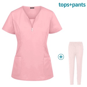 Female Scrub Set Short Sleeve Knitted Moisture Wicking Split Uniform For Women Hospital Workwear Size S XXL - Product Image 2