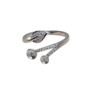 Bague double feuille en argent S925 faite à la main, style européen et américain, version coréenne, mode féminine, 5-6 perles - Product Image 5