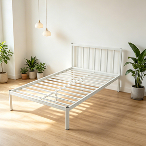 Estructura de Cama de Metal Blanca con Cabecera, Base Resistente de Metal Blanco, Tamaño Completo, para Muebles de Dormitorio - Product Image 1