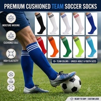 Chaussettes de football rayées avec logo personnalisé, chaussettes de sport à haute élasticité, chaussettes de football au-dessus du genou, vente en gros, chaussettes athlétiques antidérapantes pour hommes