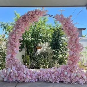 Suministros de decoración para bodas Escenario de bodas Flores artificiales de seda Orquídea Rosa Fondo de cumpleaños redondo Arco Decoración para eventos