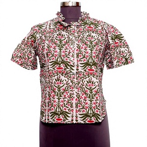 เสื้อคลุมผู้หญิงสไตล์เกาหลี วินเทจ ลายดอกไม้หวานๆ ผ้าฝ้าย 100% เป็นมิตรกับสิ่งแวดล้อม ระบายอากาศได้ดี แห้งเร็ว แขนครึ่งตัว คอกลม สำหรับฤดูร้อน - Product Image 1