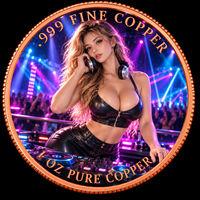 Pièce de monnaie en cuivre fin .999 de 1 oz, imprimée en couleur UV en relief, personnalisée, pour DJ de boîte de nuit, thème 'Neon Party Girl', OEM ODM, vente en gros